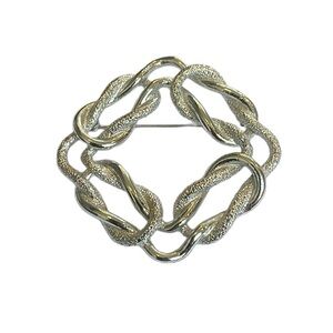 Emmons Vintage Brooch Brushed Silver Tone Square Knot Design